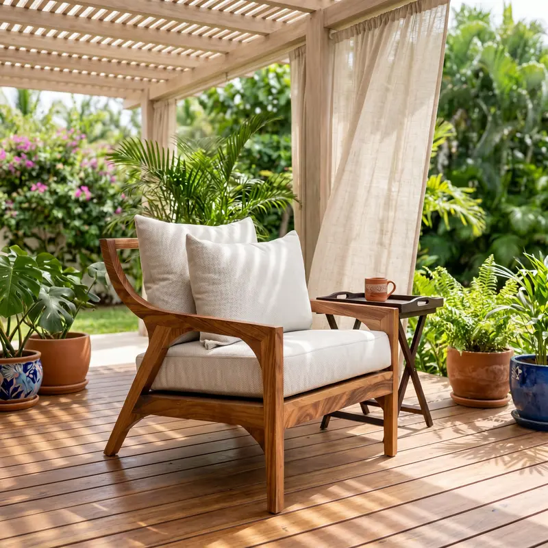 Sillón Palermo de parota bajo una pérgola